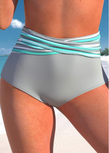 Stripe Print High Waisted Bikini Bottom