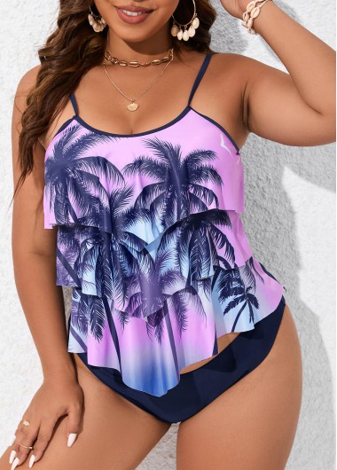 Mid Waisted Purple Plus Size Tankini Set