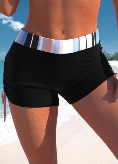 ROTITA Black Multi Stripe Print Mid Waisted Swim Shorts