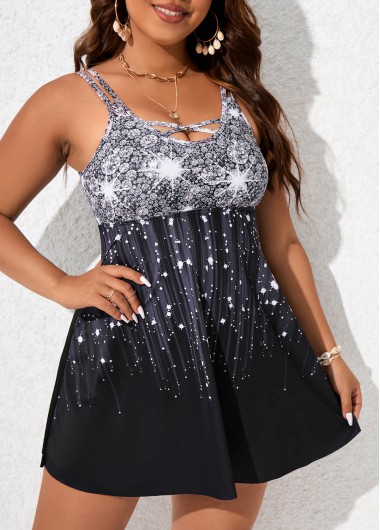 High Waisted Black Plus Size Swimdress and Panty
