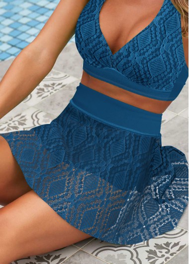 High Waisted Lace Navy Swim Skirt