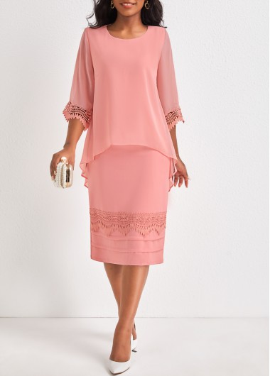 Dusty Pink H Shape Fake 2in1 Dress