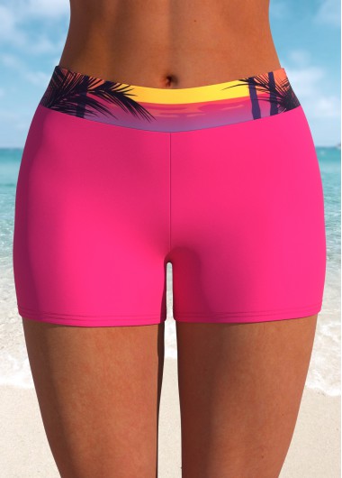 Tropical Plants Print Mid Waisted Swim Shorts