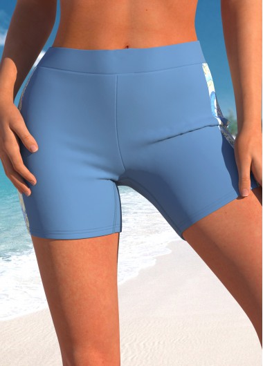 Paisley Print Dusty Blue High Waisted Swim Shorts