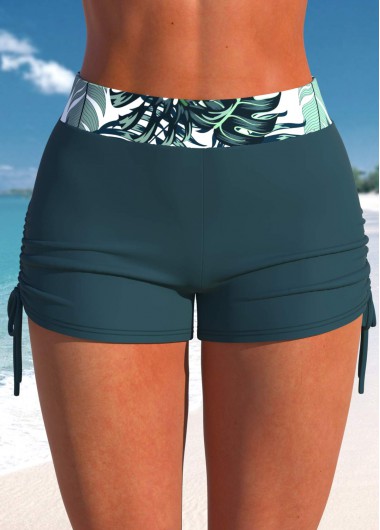 ROTITA Peacock Blue Tropical Plants Print Swim Shorts