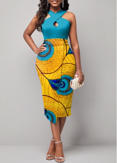 Tribal Print Cross Collar Multi Color Dress