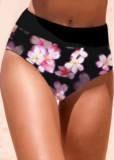 ROTITA Pink Floral Print Mid Waisted Bikini Bottom