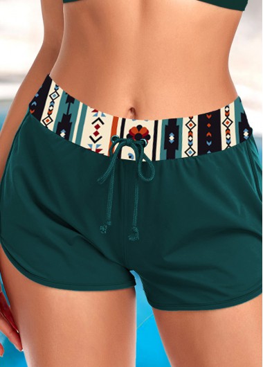 Turquoise Mid Waisted Tribal Print Swim Shorts
