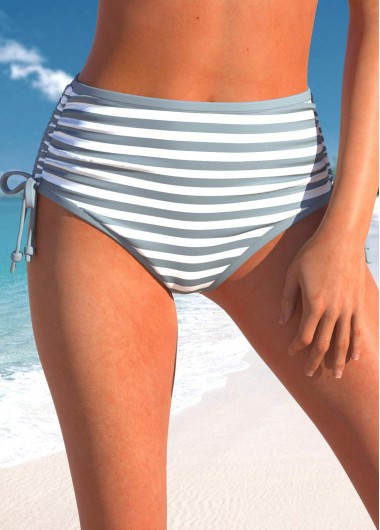 Striped High Waisted Light Grey Bikini Bottom