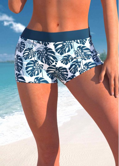 ROTITA Peacock Blue Tropical Plants Print Swim Shorts