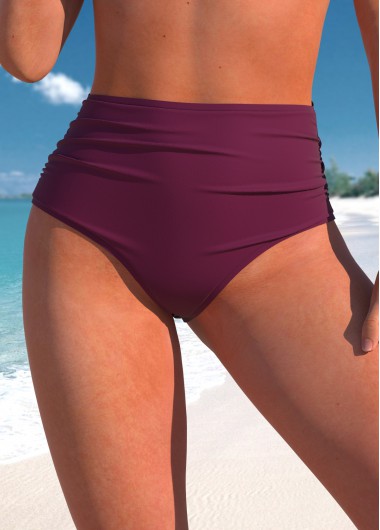 High Waisted Dark Reddish Purple Stretch Bikini Bottom
