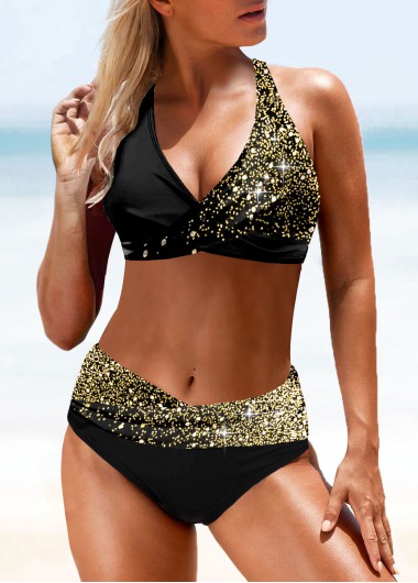 Shinning Criss Cross Gold Bikini Top