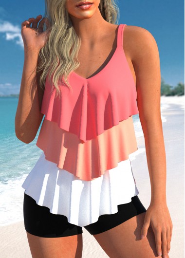 Handkerchief Hem Coral Red Tankini Top