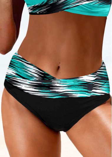 Dazzle Colorful Print Black Mid Waisted Bikini Bottom