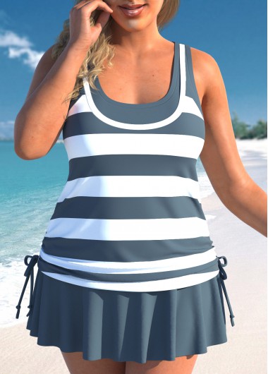 Dark Grey Plus Size Striped Tankini Top