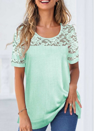 Mint Green Lace Round Neck T Shirt