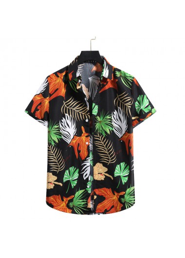 Floral Print Lightweigh Black Shirt Collar Blouse