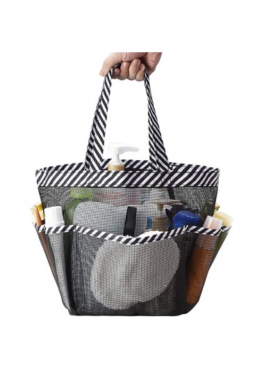 Striped Open Mesh Black Storage Bag