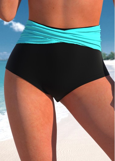 High Waisted Cyan Contrast Bikini Bottom