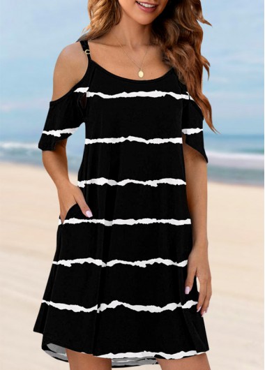Striped Pocket Black Cover Up Dress