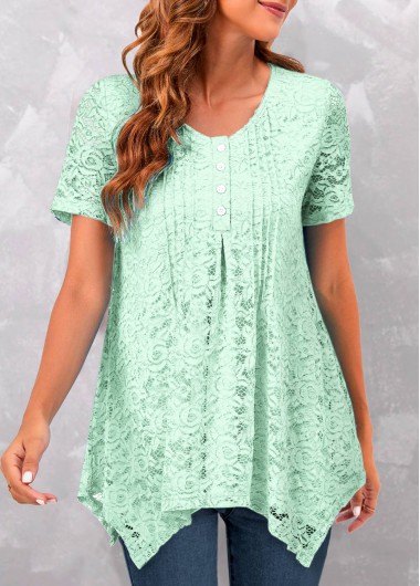 ROTITA Tuck Stitch Mint Green Scoop Neck T Shirt