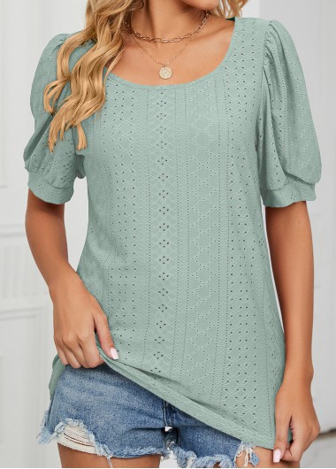 Sage Green Hole Round Neck T Shirt