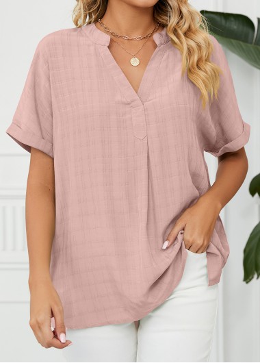 Light Pink Short Sleeve Split Blouse
