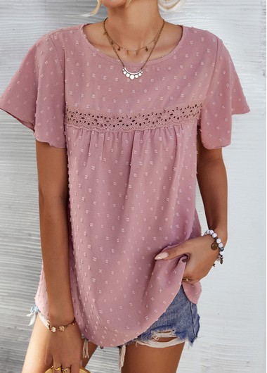 Light Pink Round Neck Lace T Shirt