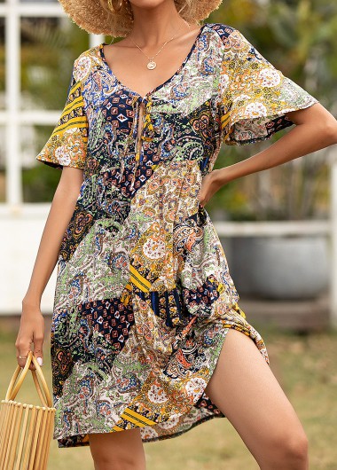 Floral Print Tie Multi Color Cover Up