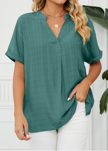 Turquoise Short Sleeve Split Side Slit Blouse