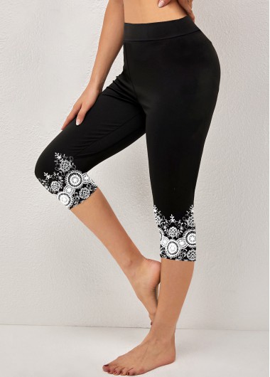 ROTITA Tribal Print Black High Waisted Elastic Waist Leggings