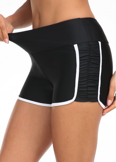 ROTITA Black Contrast Stitch Mid Waisted Swim Shorts