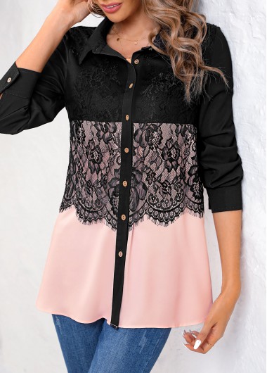 Plus Size Long Sleeve Shirt Collar Blouse