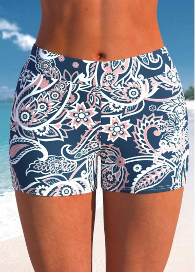 Paisley Print Navy Mid Waisted Swim Shorts