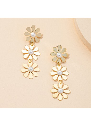 Round Floral Pearl Metal Detail Golden Earrings