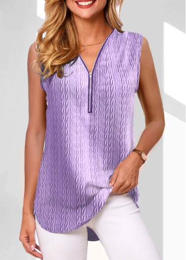 Purple V Neck Zipper Tank Top