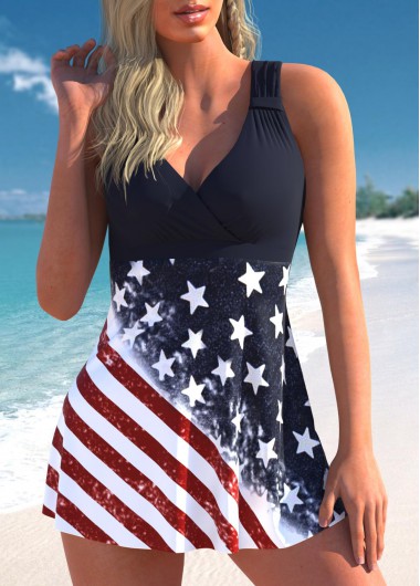 Plus Size American Flag Print Swimdress Top
