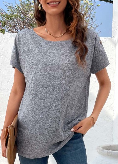 Lightweigh Grey Button Detail Short Sleeve T Shirt