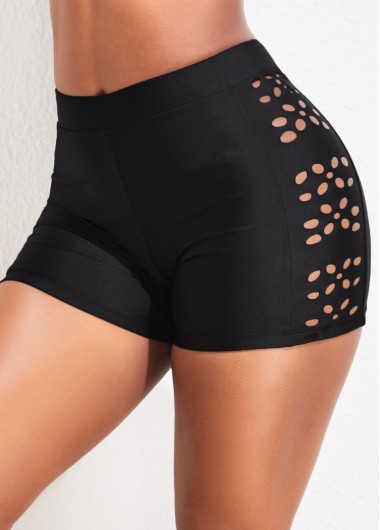 High Waisted Stretch Black Swim Shorts
