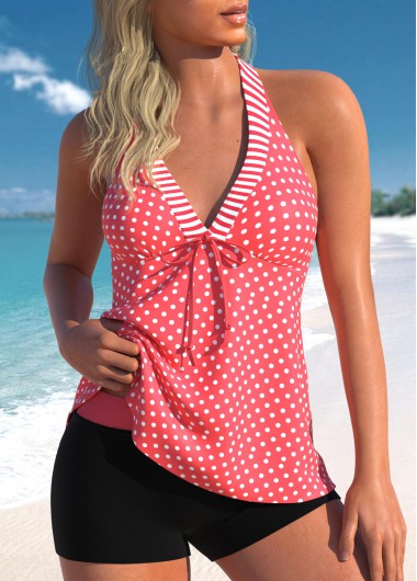 Polka Dot Bowknot Coral Tankini Top
