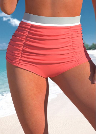 ROTITA Coral Ruched High Waisted Bikini Bottom