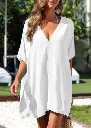 V Neck Lace White Cover Up