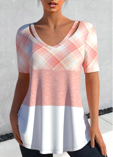 Plus Size Plaid Short Sleeve T Shirt