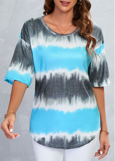 Ombre Lightweigh Cyan Round Neck T Shirt