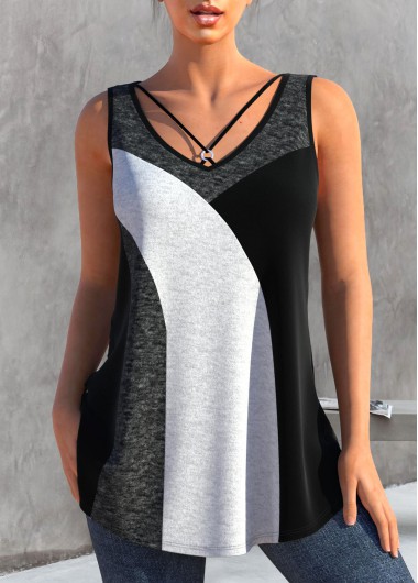ROTITA Metal Ring Dark Grey Marl Tank Top
