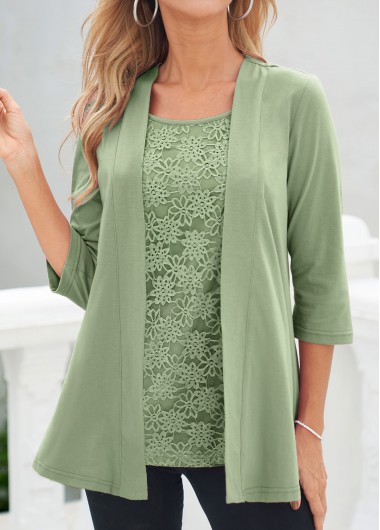 Sage Green Square Neck Lace T Shirt