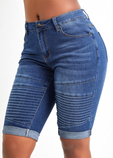 Pocket Dark Blue Skinny Zipper Fly Shorts