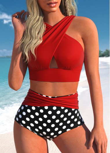 ROTITA Criss Cross Wide Strap Red Bikini Top