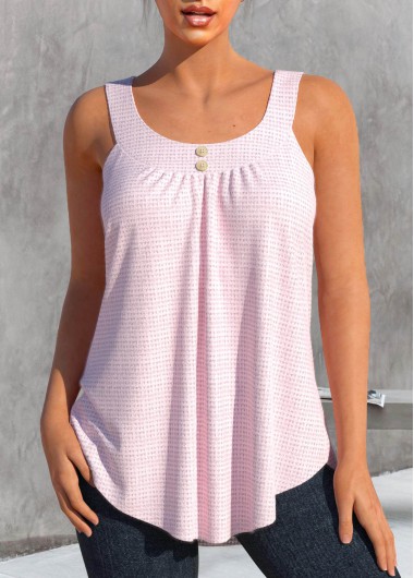 Light Pink Scoop Neck Button Tank Top