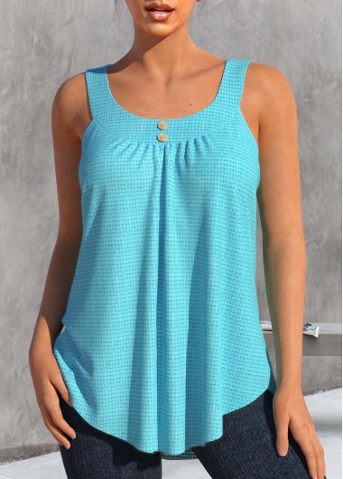 Mint Green Scoop Neck Button Tank Top